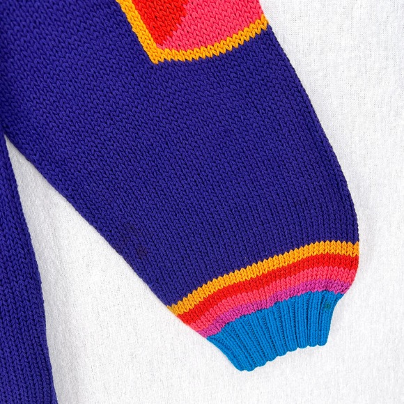 PERUVIAN CONNECTION Vintage Cardigan Sweater Womens Small Multi Cotton Geometric - Picture 12 of 16